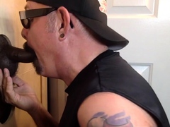 Gloryhole gray DILF gives head to black guy before breeded