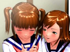 Two 3D anime schoolgirls gets nailed